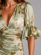 Satin Floral Maxi Dress – Graceful Movement & Sculpted Fit