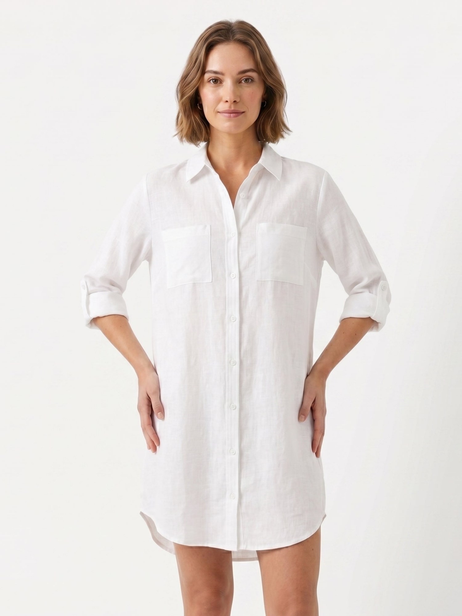 Women's Button-Front Long Sleeve Shirt Dress