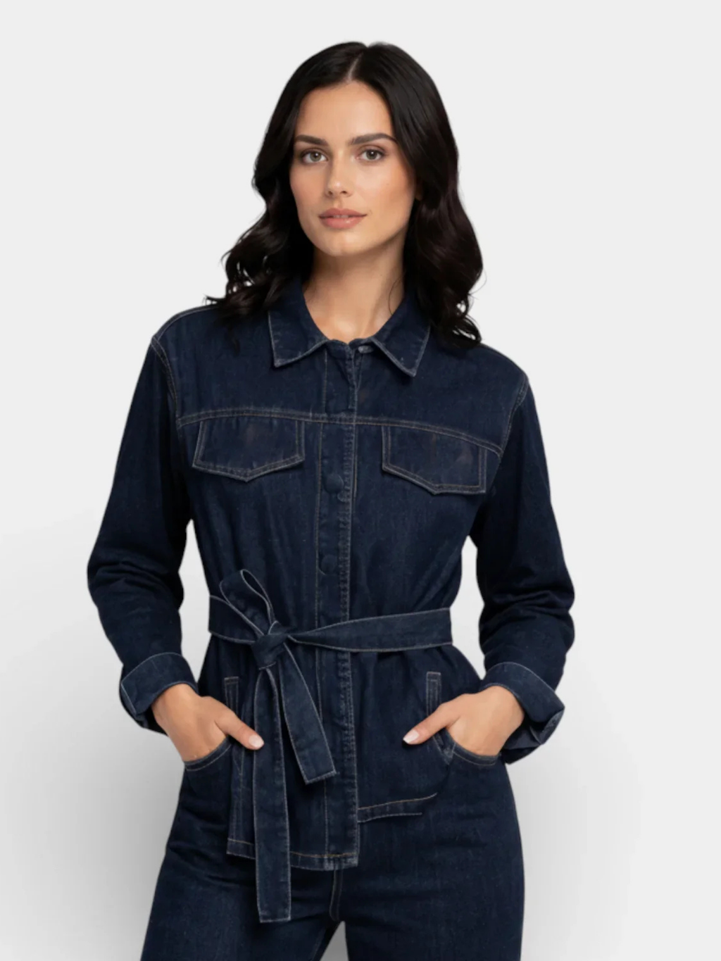 Women’s Denim Jacket & Straight-Leg Jeans Two-Piece Set – Button Front Co-Ord