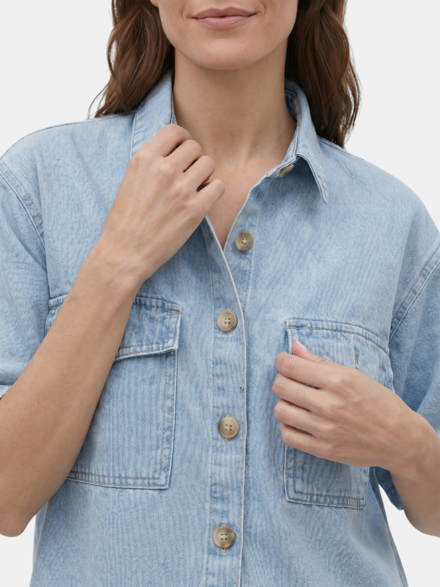 Women’s Denim Shirt and Drawstring Shorts Set