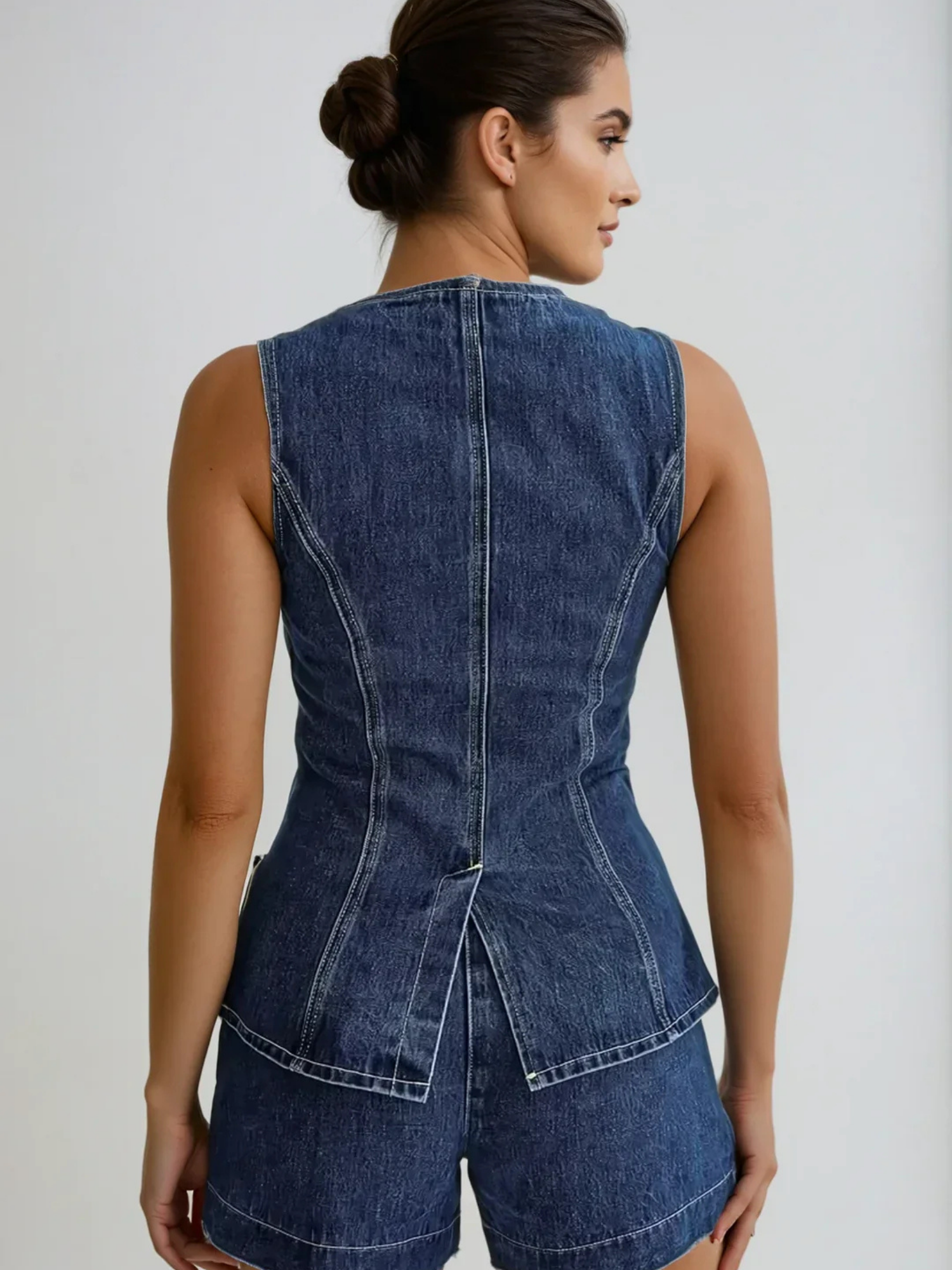 Women’s Denim Two-Piece Set – Gilet and Shorts