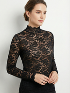 Women’s High-Neck Floral Lace Long-Sleeve Blouse