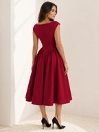 Women's Midi Dress with Cap Sleeves and Boat Neck