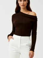 Women’s One-Shoulder Ribbed Long Sleeve Top