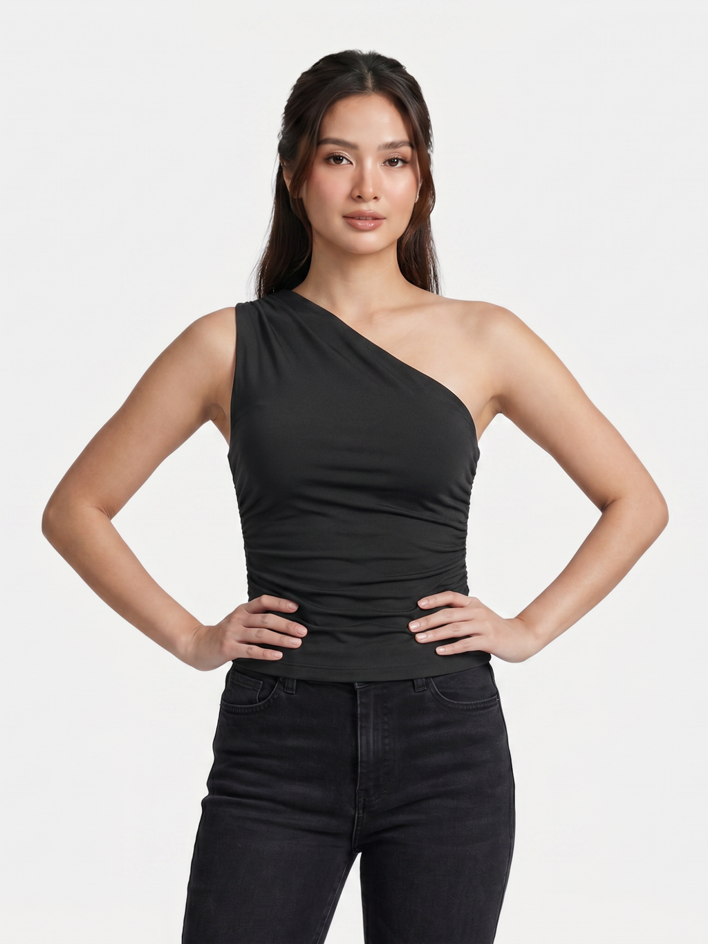 Women's One-Shoulder Ruched Sleeveless Top