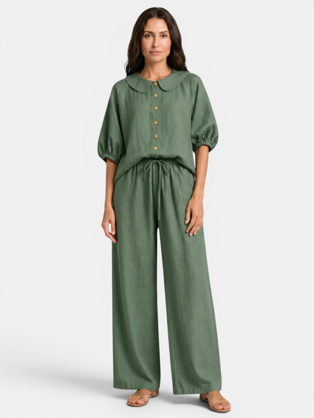 Women’s Peter Pan Collar Blouse and Wide-Leg Trousers Set