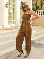 Women’s Polka Dot Wide-Leg Jumpsuit – Smocked Bodice with Shoulder Straps