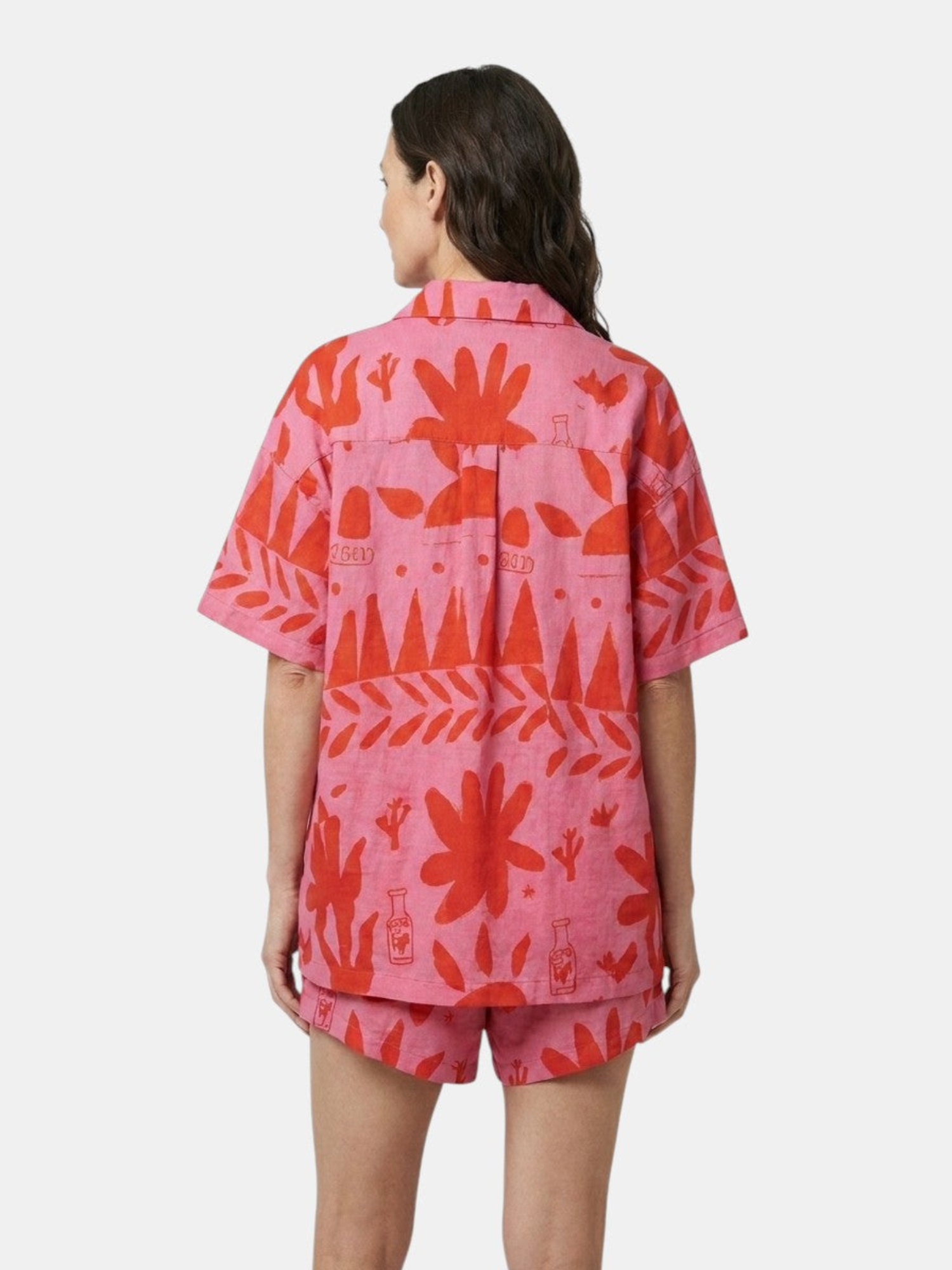 Women’s Printed Camp Collar Shirt and Shorts Set