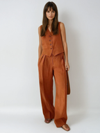 Women’s Sleeveless Button Front Vest & High-Waist Wide-Leg Trouser Set