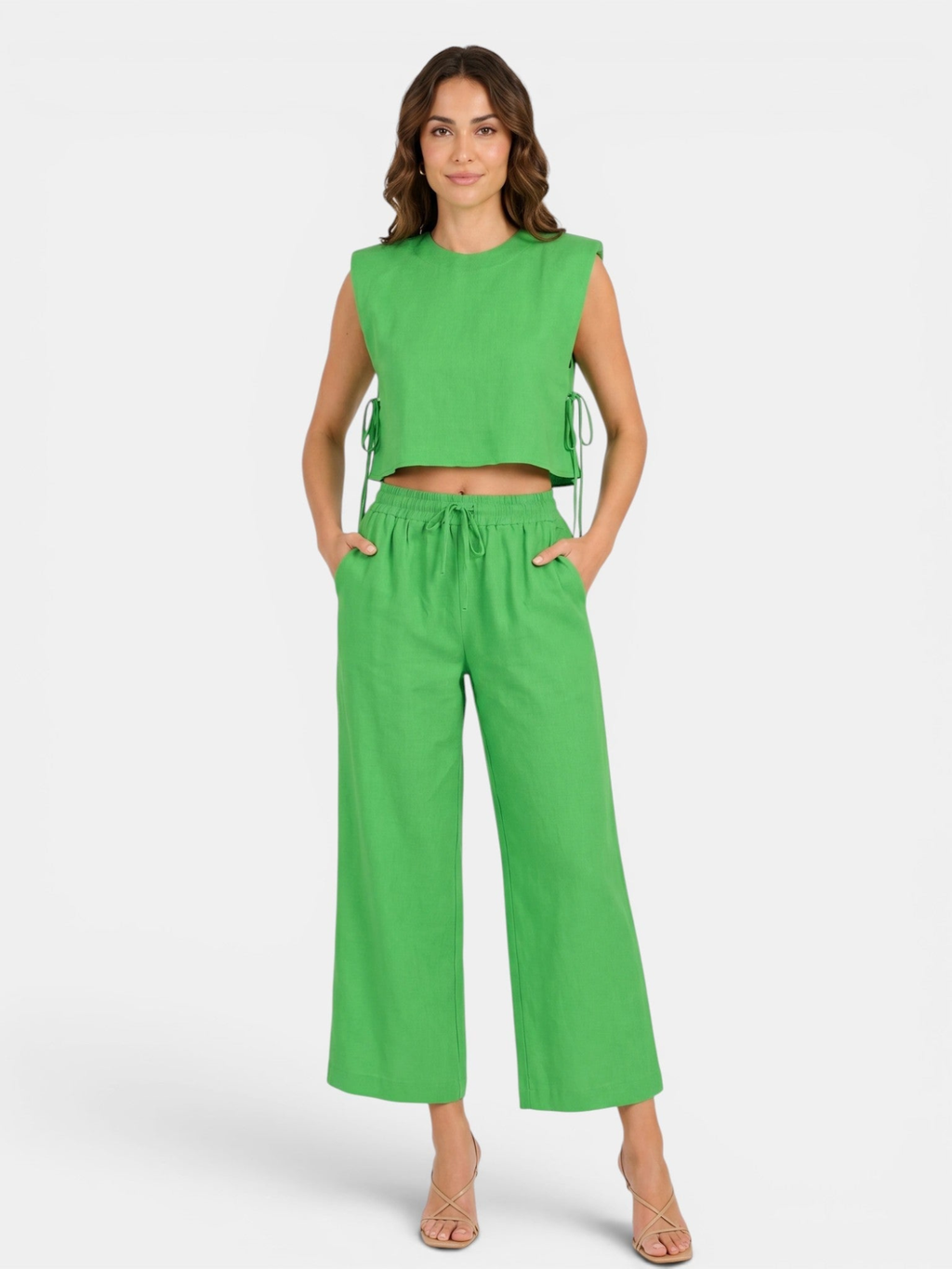 Women’s Sleeveless Crop Top and Wide-Leg Trousers Set