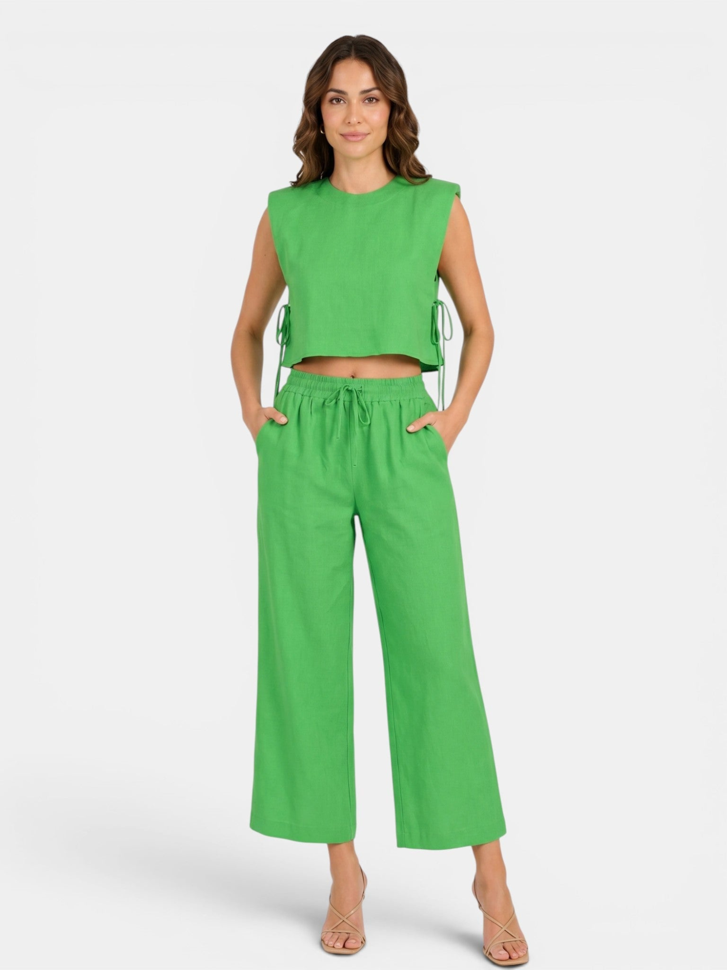 Women’s Sleeveless Crop Top and Wide-Leg Trousers Set