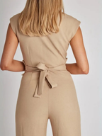 Women’s Sleeveless Tailored Jumpsuit – High Waist with Back Tie and Wide-Leg Trousers