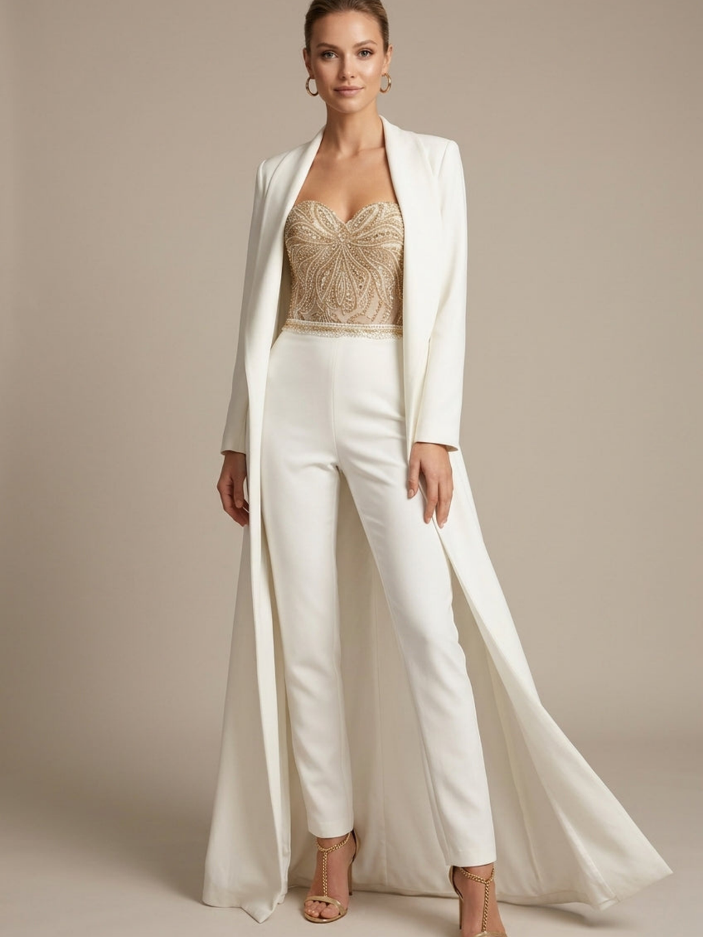 Women’s Strapless Sweetheart Neck Jumpsuit with Sequin Embellished Bodice and Straight-Leg Trousers