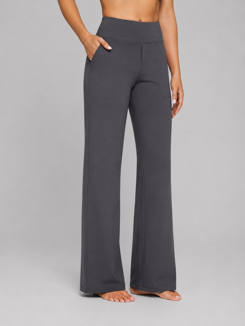Women’s Stretch Straight-Leg Trousers – High-Waist Fit