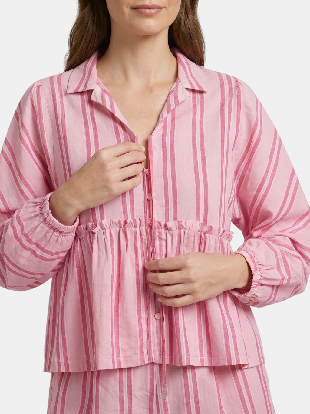 Women’s Striped Peplum Shirt and Shorts Set