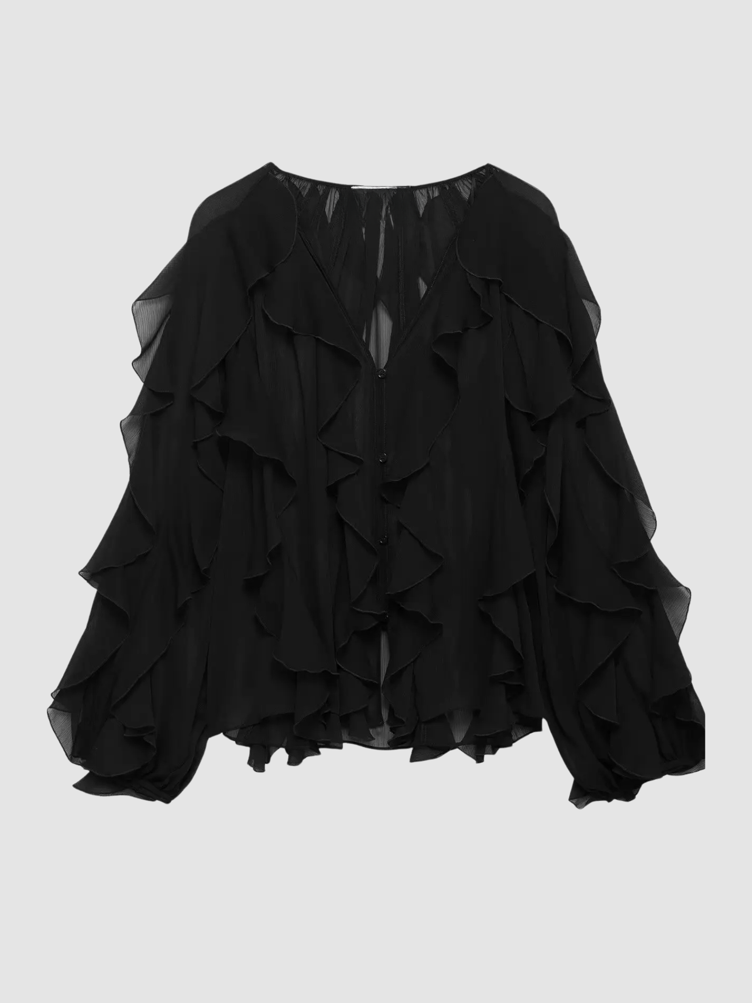 Women’s V-Neck Ruffle Blouse – Long Sleeve, Regular Fit