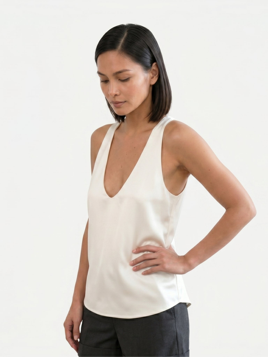 Women's V-Neck Satin-Style Sleeveless Top