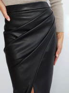 Women’s Wrap Midi Skirt – High Waist with Front Split
