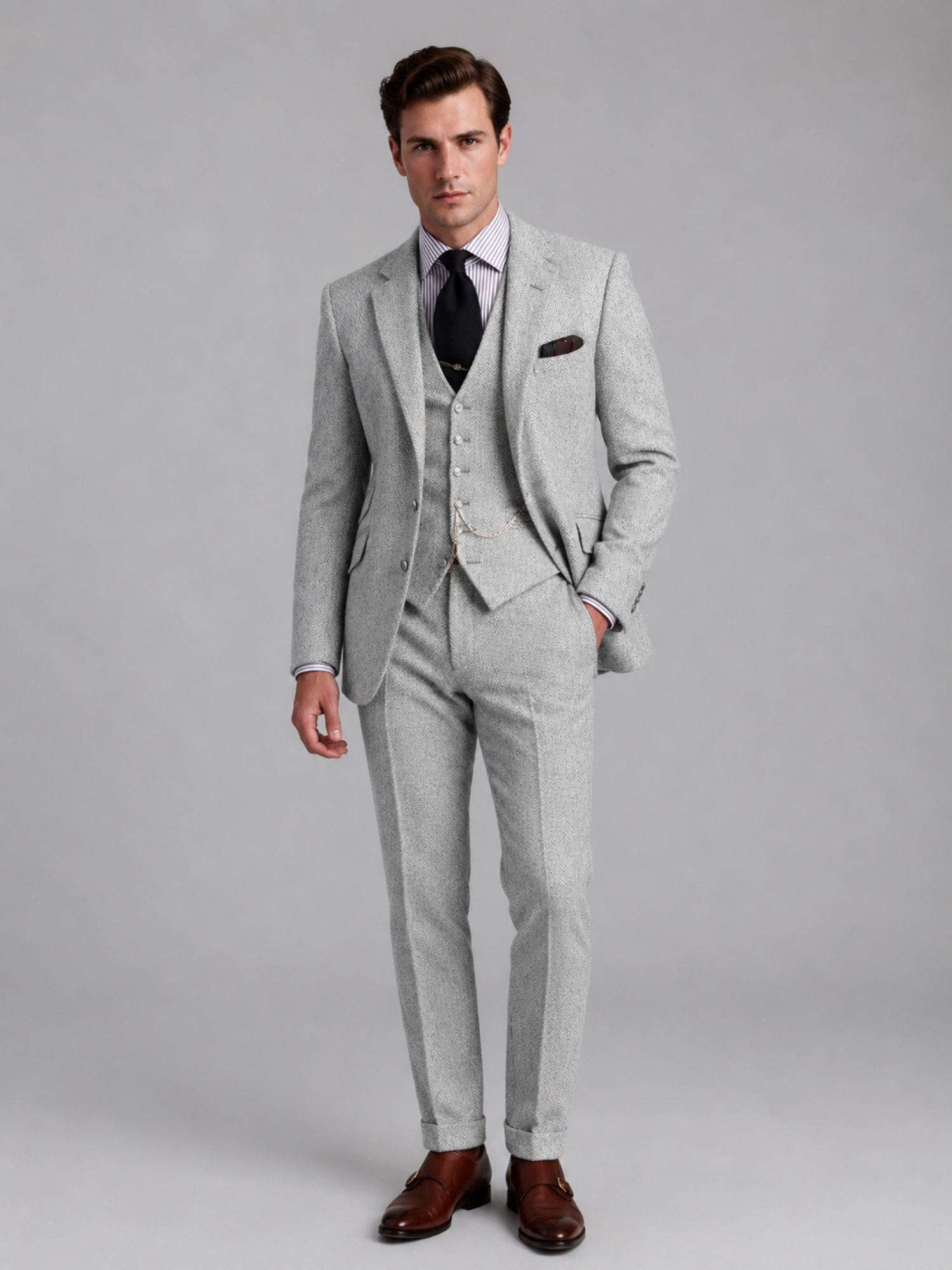 Classic 3-Piece Tweed Suit – Timeless Formal Elegance