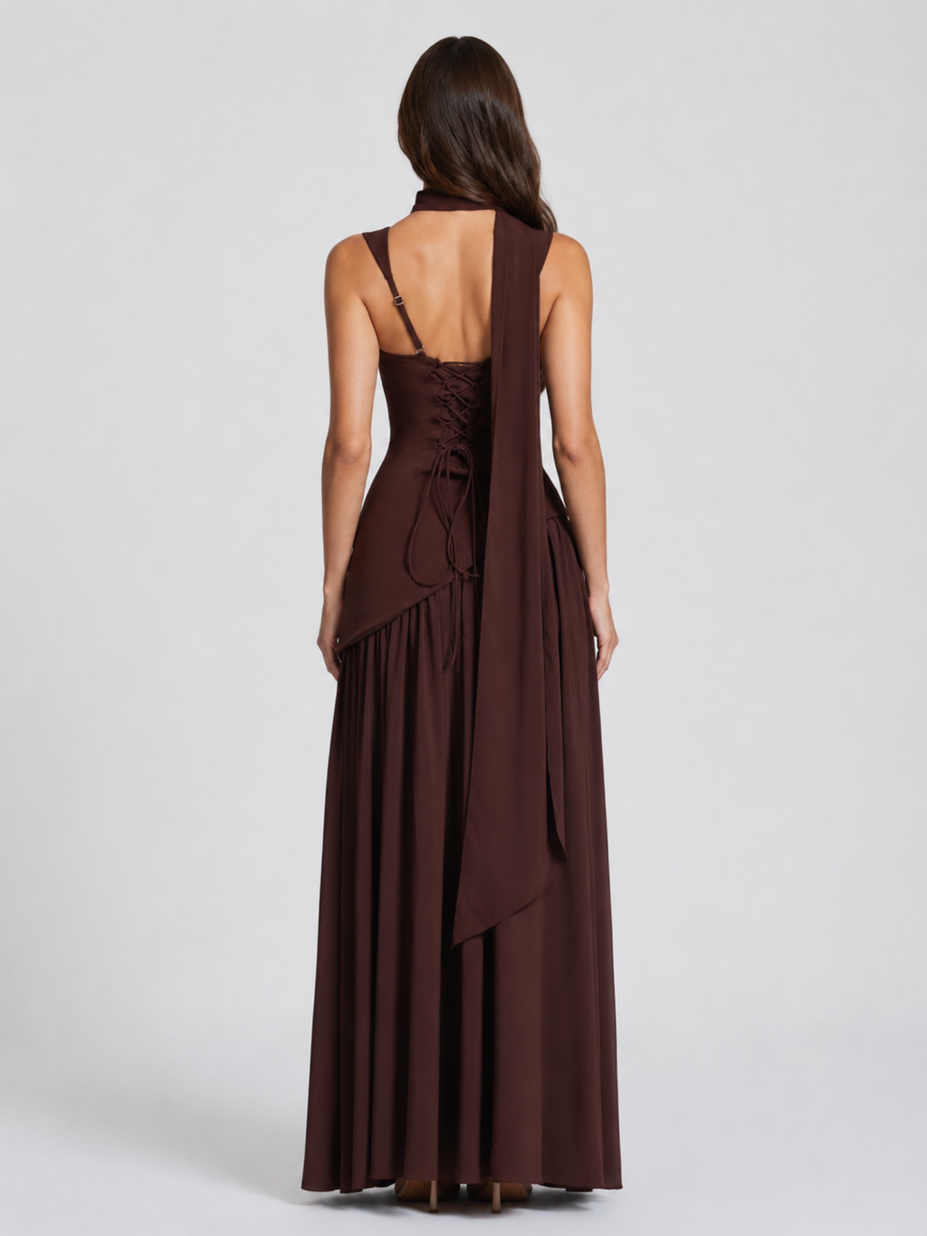 Draped Satin Maxi Dress – Modern Sculpted Elegance