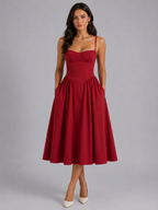 Floral Corset Midi Dress – Romantic Wedding Guest Elegance