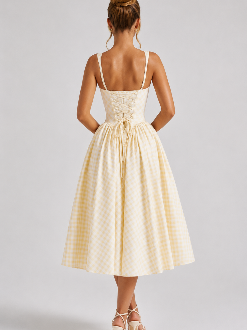Gingham Midi Dress – Structured Charm with Feminine Volume