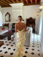 Women's Layered Ruffle Open-Back Maxi Dress