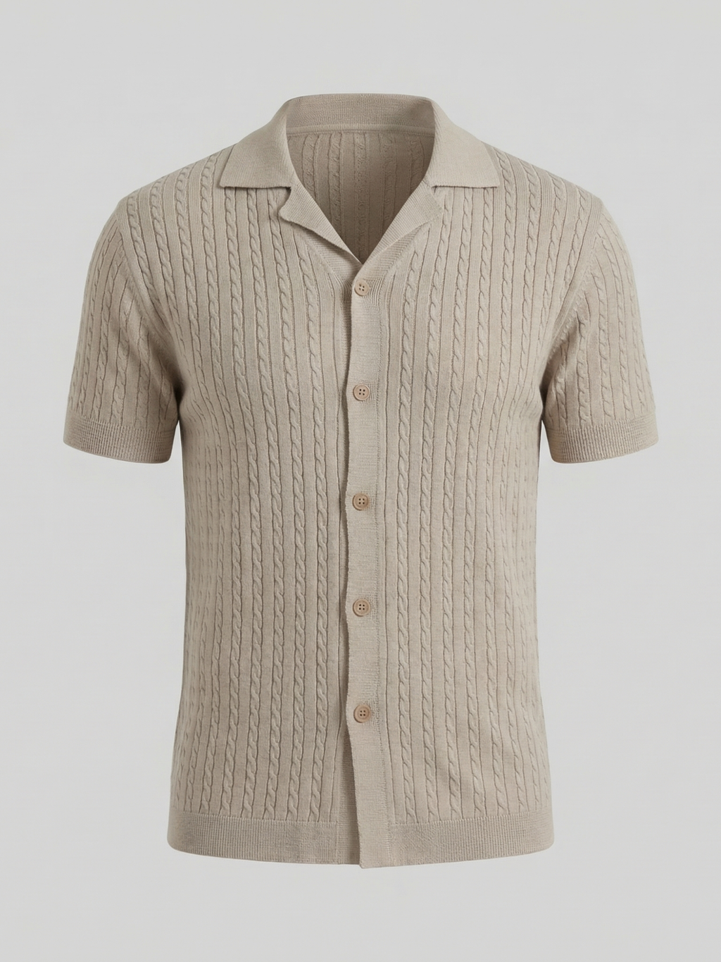 Men’s Cable Knit Short-Sleeve Polo Shirt with Notch Collar