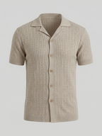 Men’s Cable Knit Short-Sleeve Polo Shirt with Notch Collar