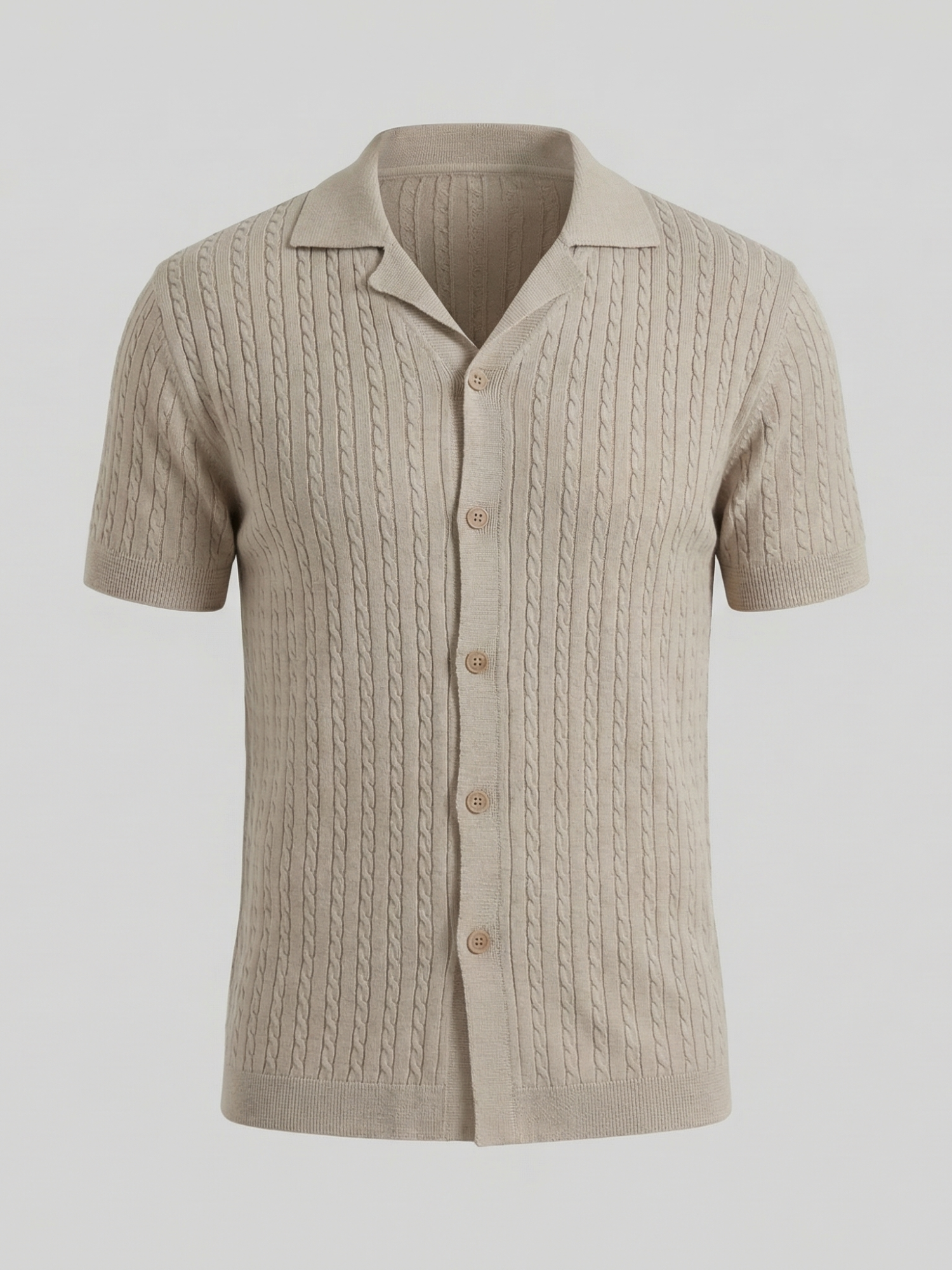 Men’s Cable Knit Short-Sleeve Polo Shirt with Notch Collar