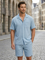 Men’s Camp Collar Shirt and Shorts Two-Piece Set