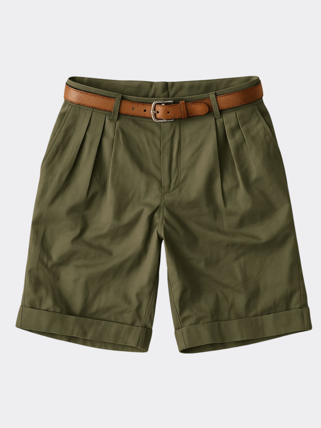 Men’s Double Pleat Chino Shorts – Turn-Up Hem