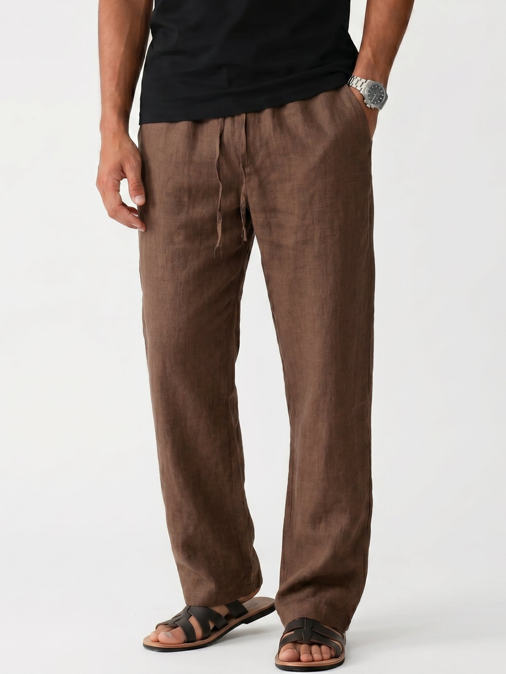 Men's Drawstring Straight-Leg Linen Trousers