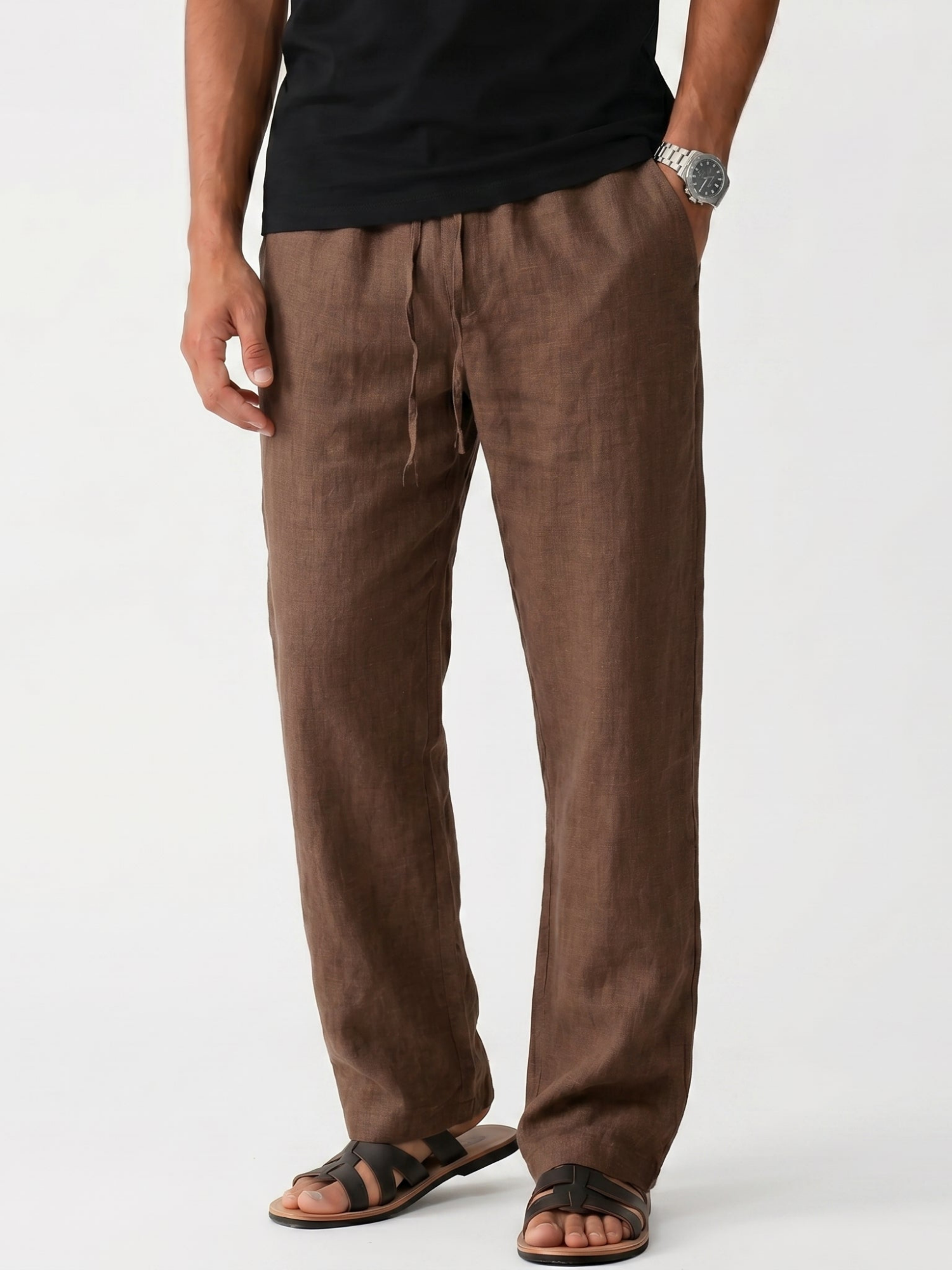 Men's Drawstring Straight-Leg Linen Trousers