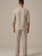 Men’s Lace-Up V-Neck Shirt & Wide-Leg Trouser Two-Piece Set