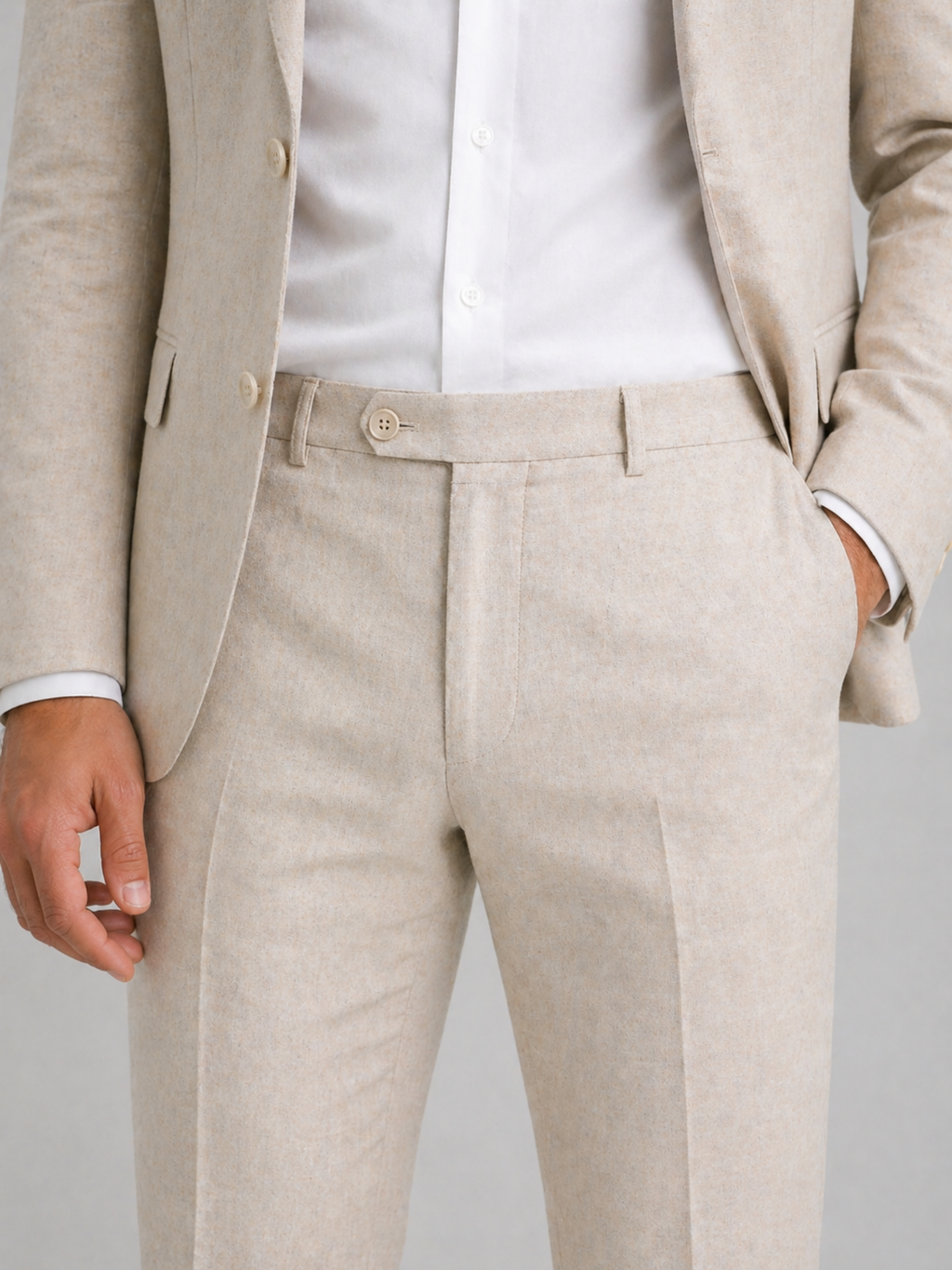 Men’s Linen-Blend Two-Piece Suit Set – Tailored Blazer & Straight-Leg Trousers