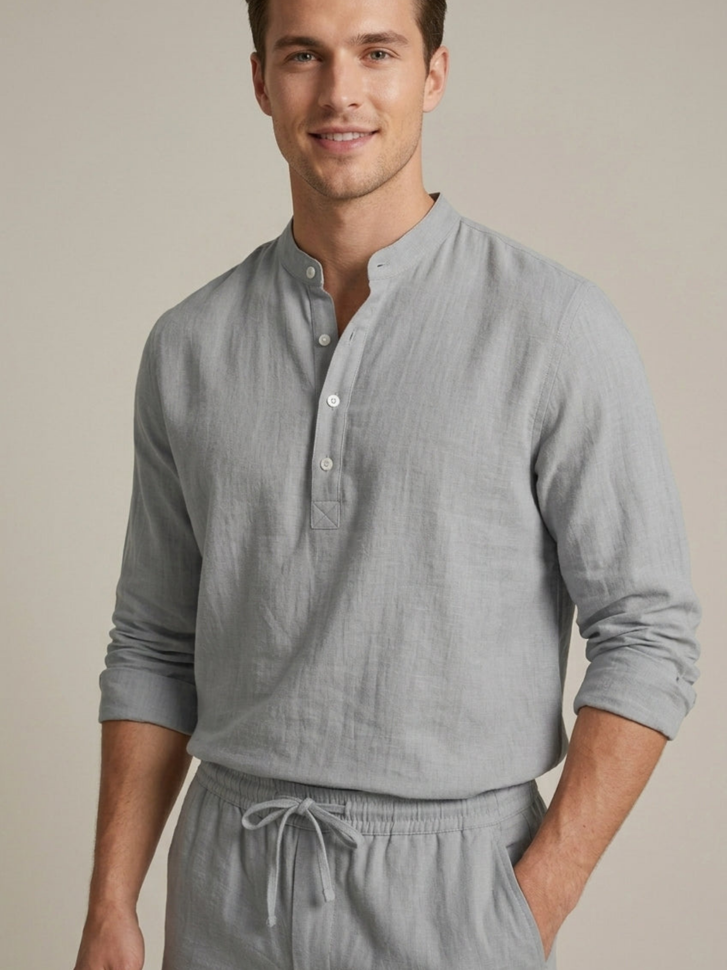 Men’s Long Sleeve Button-Up Shirt & Trousers Two-Piece Set