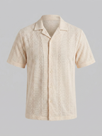Men’s Short-Sleeve Cuban Collar Shirt with Button Front