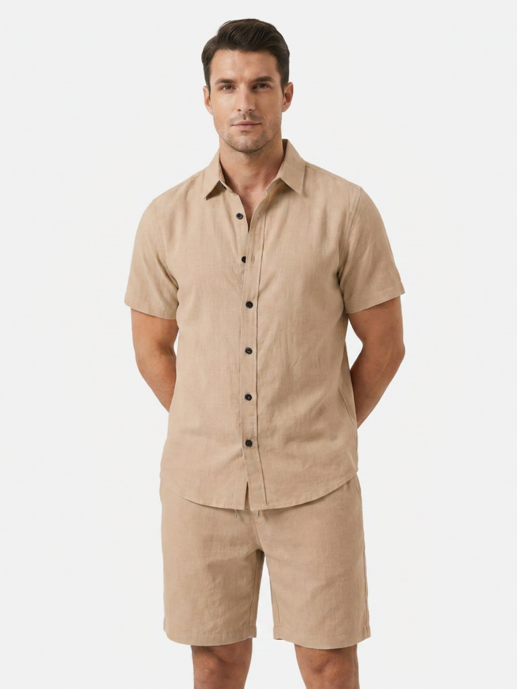 Men’s Short Sleeve Button Shirt and Shorts Two-Piece Set