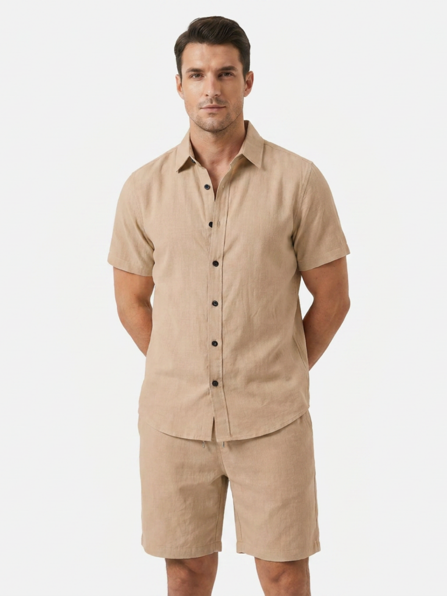 Men’s Short Sleeve Button Shirt and Shorts Two-Piece Set