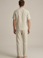 Men’s Short Sleeve Shirt & Long Trousers Two-Piece Set – Single Button Design