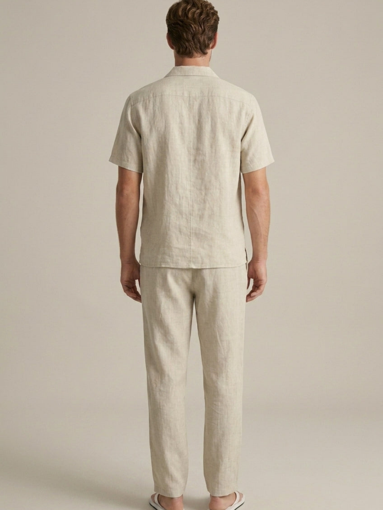 Men’s Short Sleeve Shirt & Long Trousers Two-Piece Set – Single Button Design