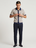 Men’s Striped Knit Polo Shirt – Short Sleeve Button-Down