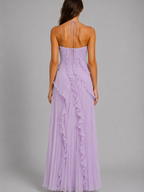 Women's Pleated Ruffle Halter Maxi Dress – Flowing Elegance for Special Occasions