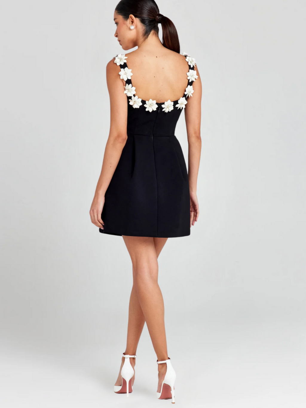 Women's Structured Square Neck Mini Dress with Floral Detail