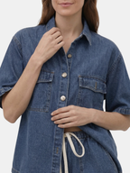 Women’s Denim Shirt and Drawstring Shorts Set