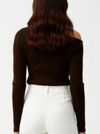 Women’s One-Shoulder Ribbed Long Sleeve Top