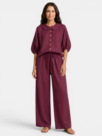 Women’s Peter Pan Collar Blouse and Wide-Leg Trousers Set