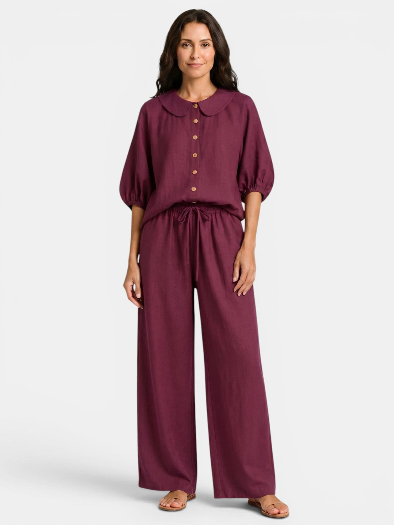 Women’s Peter Pan Collar Blouse and Wide-Leg Trousers Set