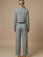 Women’s Pinstripe Two-Piece Trouser Suit – Cropped Blazer – Wide-Leg Trousers